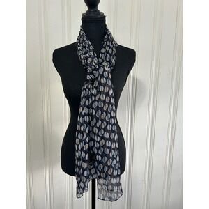 Ann Taylor Black Geometric Plisse Scarf Sheer Chiffon Rectangle Retro Mod Office